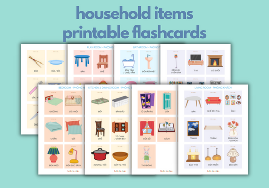 Vietnamese vocabulary for household items | Free printable Vietnamese flashcards for kids